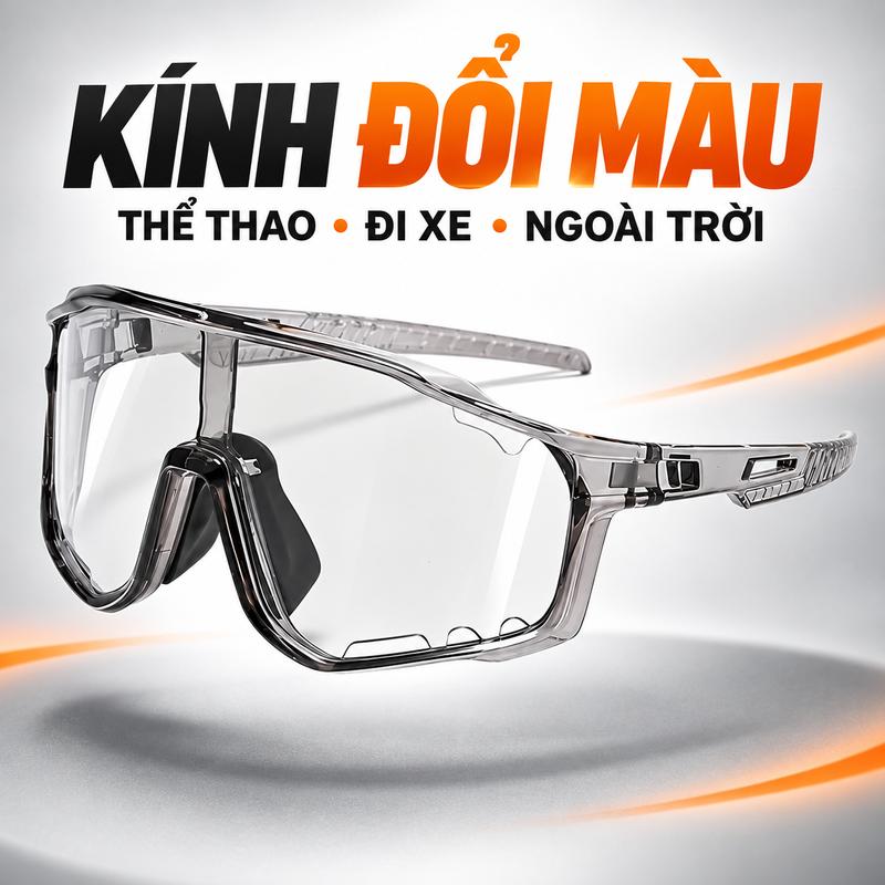 Kính Thể Thao Đổi Màu Theo Ánh Sáng, Thiết Kế Ôm Mặt Chống Gió, Dùng Đi Xe Đạp…