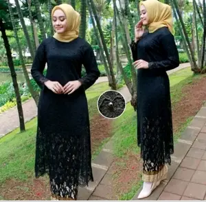 Setelan Kebaya Modern Tunik Brokat Resleting Belakang Rok Plisket