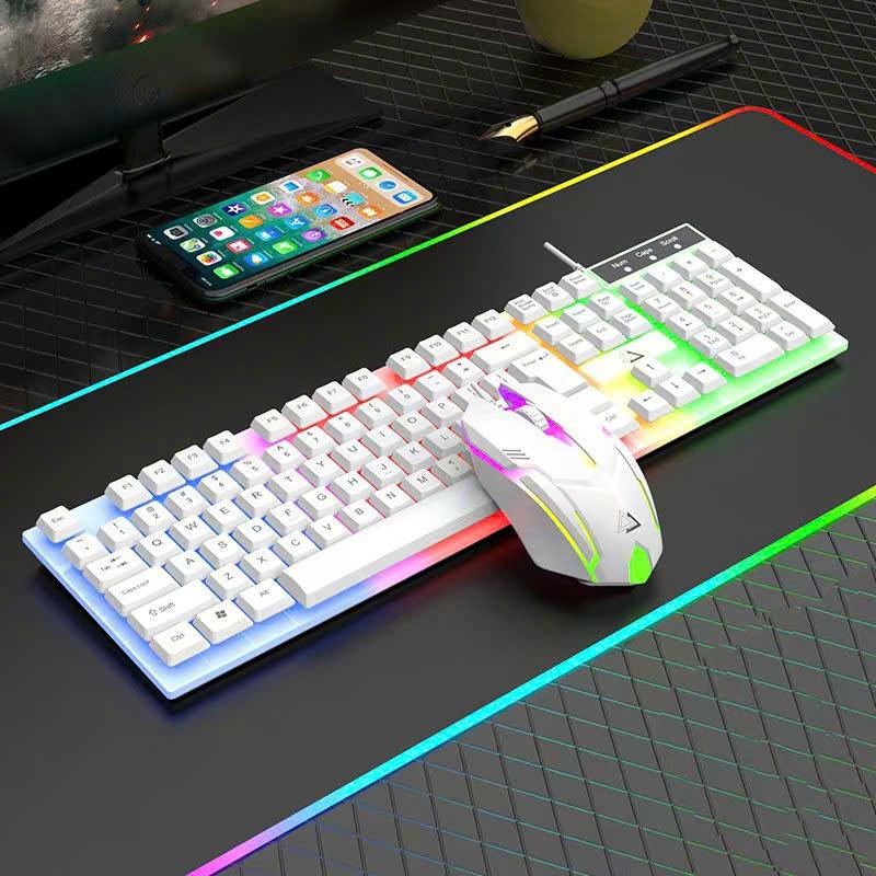 Bàn phím giá cơ có led bộ bàn phím bao gồm chuột + bàn phím + lót chuột dành cho laptop và máy tính để bàn