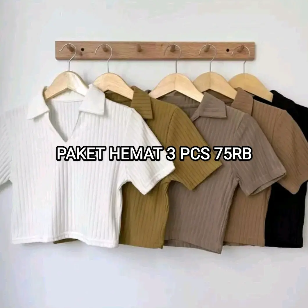 Paket hemat 3 pcs 75rbu baju Atasan lengan pendek knit Hornets wanita bisa pilih warna Crop Kerah Top Nyaman Knitwear