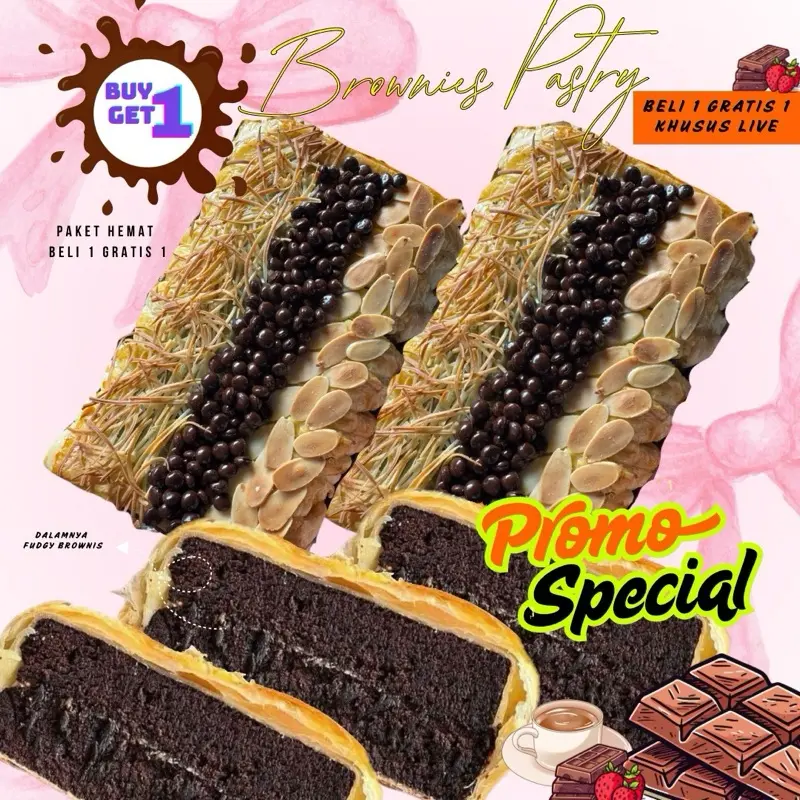 [spesial ramadhan] BUY1GET1 Roti pastry -kue pastry isi fudgy brownies dengan coklat Food Cemilan Cokelat Frozen