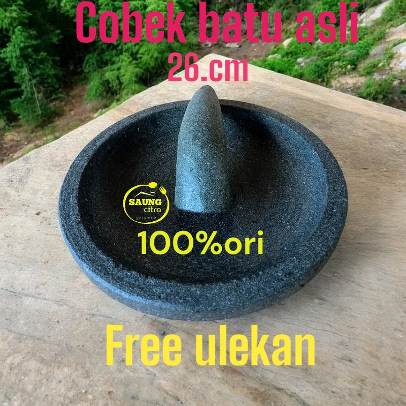 cobek bubut batu asli 26cm satu set Kitchenware gunung 7