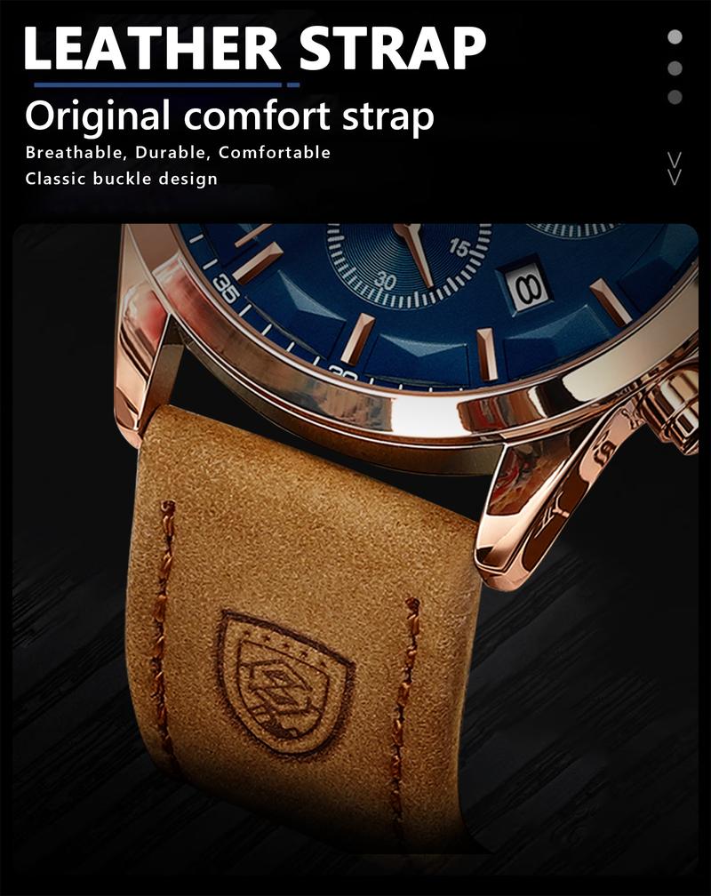 Product Introduction of Men Quartz Watch Luxury Sports Waterproof Chronograph Luminous Date Man Wristwatch Business Leather Men's Watches Clock 16