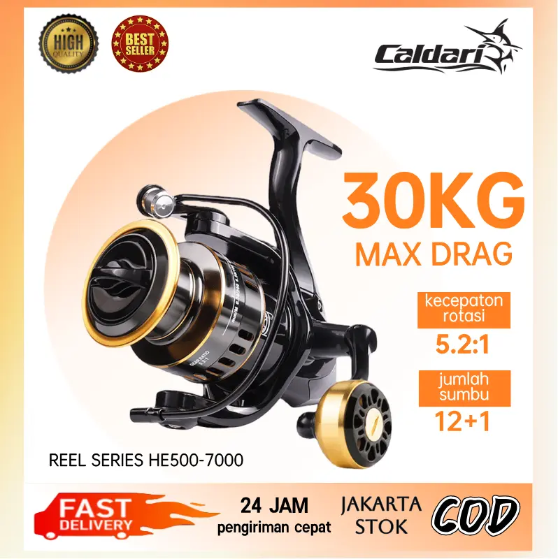 CALDARI reel pancing asli besi fishing reel 30kg  Reel Pancing Murah Kuat Power Handle Reel Pancing Laut Tarikan Pancing Metal Gulungan Pancing Ikan Logam Metal CNC Gulungan Senar Pancing Umpan