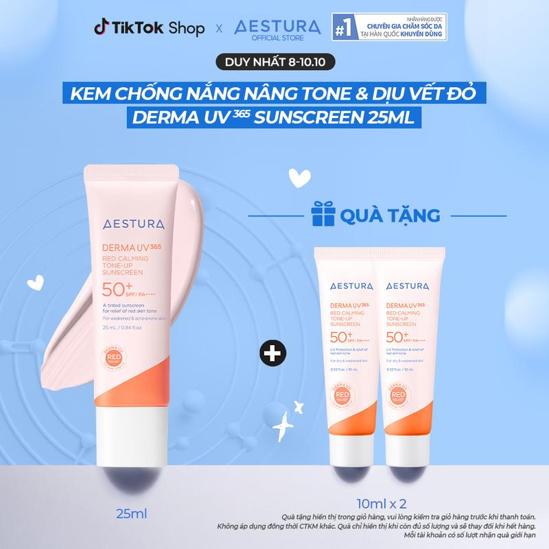 [HOT DEAL] Kem chống nắng nâng tone cho da nhạy cảm AESTURA DERMA UV365 Red Calming Tone-up Sunscreen 25ml SPF50+ PA++++