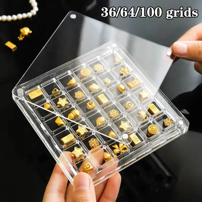 36/64/100 lưới nhỏ vàng hộp lưu trữ đậu chuyển vàng acrylic bộ sưu tập ngăn…