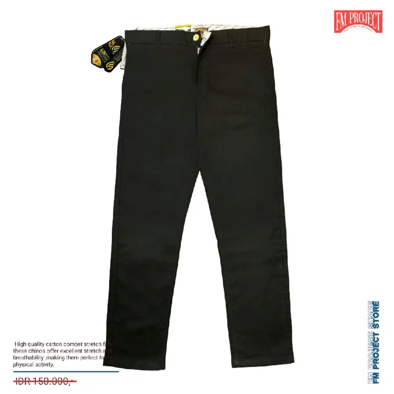 Terlaris CHINOS PREMIUM FULL ACCESSORIES KATUN COMBED STRETCH Nyaman Panjang Pria cutting reguler fashions panjang abu panjang chino ankle Formal chino outfits bahan regular fit Hitam Basic 4