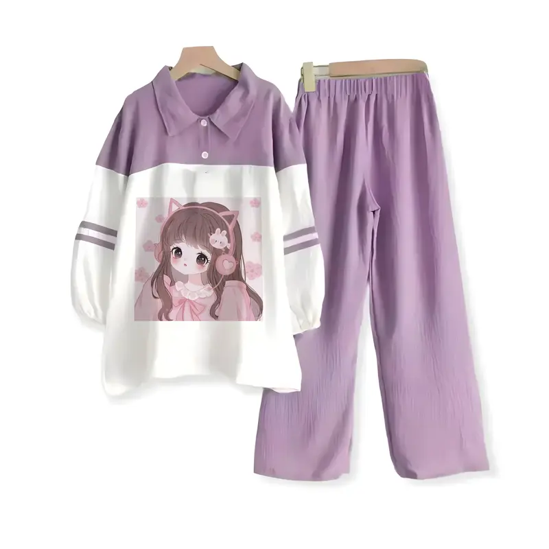 Setelan Anak Perempuan set Morlin anak 3-12 tahun crinkle airflow Baju Celana Fashion 2