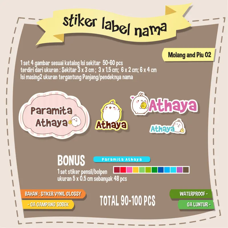 Stiker Nama Waterproof Molang 4