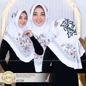 Kasturi hijab Bergo instan daily printing flow jersey Kerudung Muslim Stretch