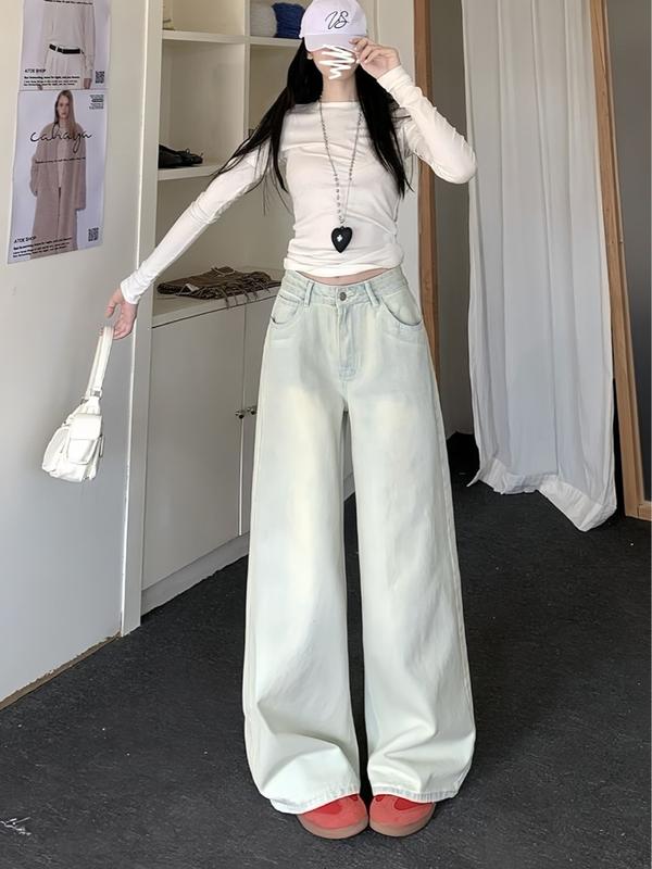  Quần Jean Quần Jean Mài Bạc Màu Sáng Xanh Bạc Hà Hottrend 2025 Form Xuông Ống Rộng Cạp Cao Hack Dáng 