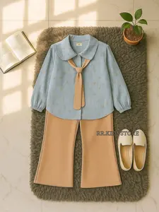 RR.KIDS STORE Baju Setelan Anak Perempuan Trendi SET KEMEJA MOTIF BUNGA Usia 1-11 Tahun Kain Lembut Desain Elegan Celana Cutbray Tampilan Modis