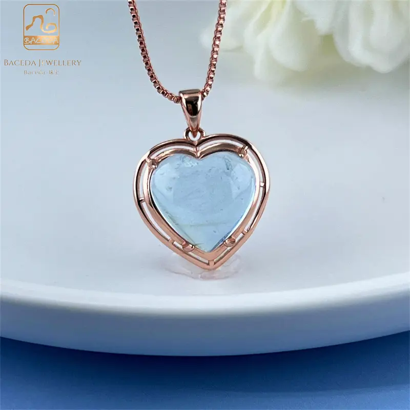 Mặt dây chuyền Aquamarine, đá lớn, S925 bạc Sterling, cài đặt ngạnh, thanh lịch đẹp 3