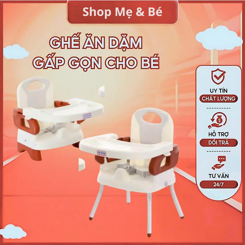 Ghế ăn dặm gấp gọn đan năng cho bé, ghế ngồi ăn tiện lợi cho bé từ 6 tháng tuổi, có dây ai bảo vệ - Kem Ghế ăn 0