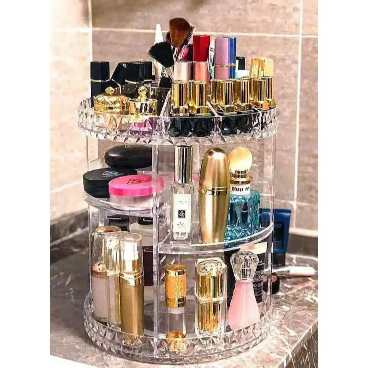 Tempat Make Up Rak Kosmetik Putar 360 Derajat Bahan Akrilik Ukuran Diameter 25 cm x 36 cm 0