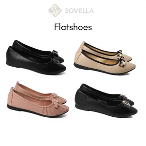 Sovella Zoe Flatshoes Wanita Elegan Nyaman Sepatu Pita Cantik Hitam Coklat