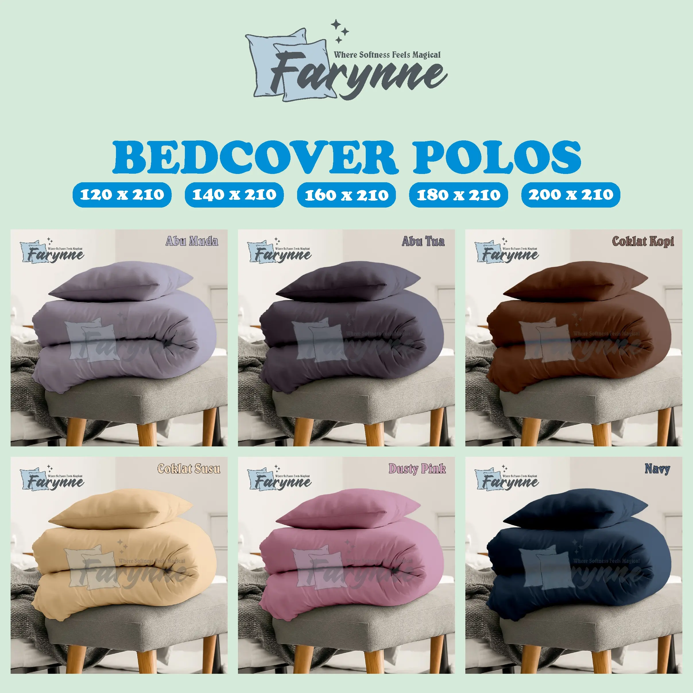 FARYNNE BED COVER SAJA PREMIUM | POLOS | 200x230 | 180x230 | 160x230 | 140x230 | 120x210 LEMBUT HALUS BERKUALITAS