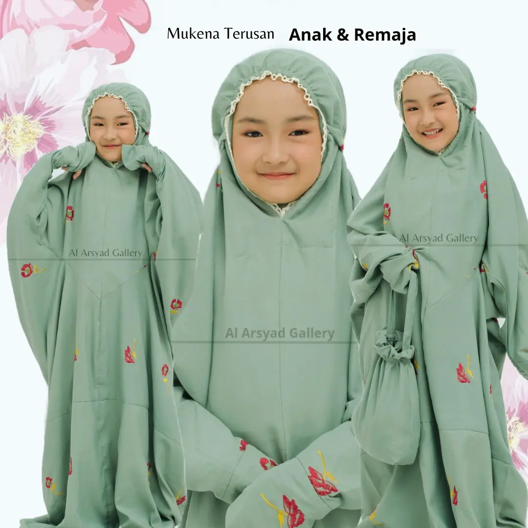 Mukena terusan bunga POPPY anak dewasa bordir | Al Arsyad Cantik