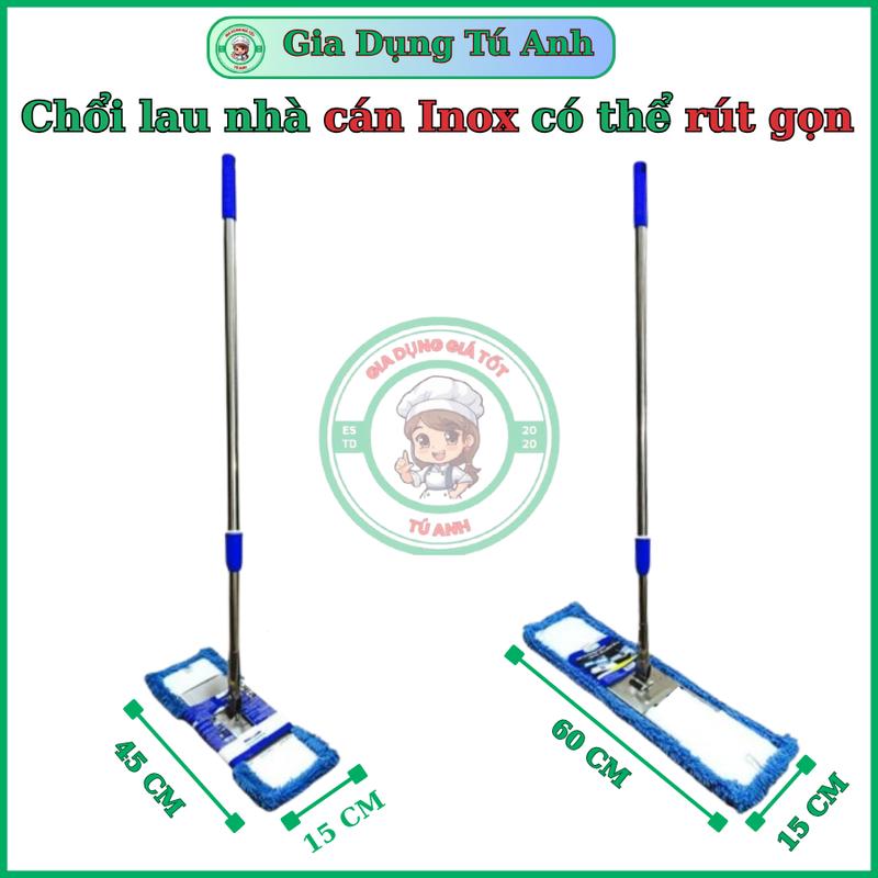 Chổi lau nhà công nghiệp cán Inox rút gọn - Tấm Lau nhà bằng chất liệu Microfine siêu thấp hút