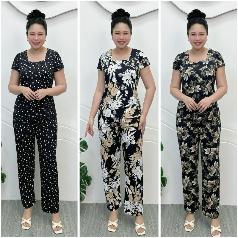  D89 Đồ bộ trung niên đồ bộ cho mẹ thun aty mỹ dày dặn mềm mát 50-80kg Top Nữ Women Áo 