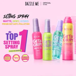 [POPBELA Best Setting Spray 2024 Winner] BPOM DAZZLE ME Get a Grip! Makeup Setting Spray Dewy Fix Beauty Protecting 4 X Hydrating Makeup Mist Flawless Lightening Primer Water Tahan 24 JAM