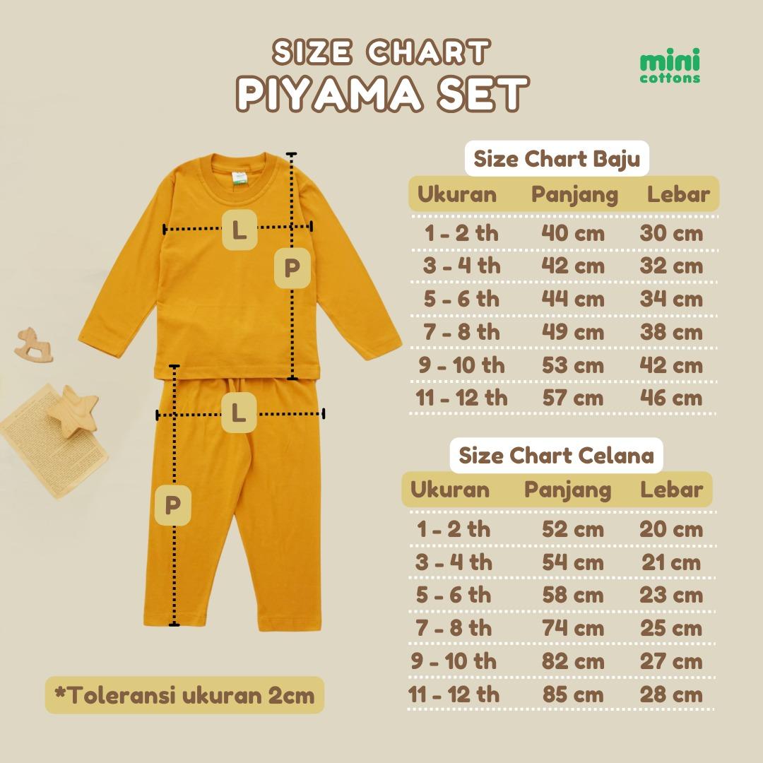 MINI COTTONS Setelan Piyama Set Baju Tidur Anak Kaos Polos Celana Motif Fashion