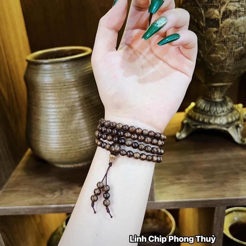 Vòng tay trầm hương chuỗi quấn 108 hạt 6mm+tặng kèm hộp gấm đỏ đựng vòng
