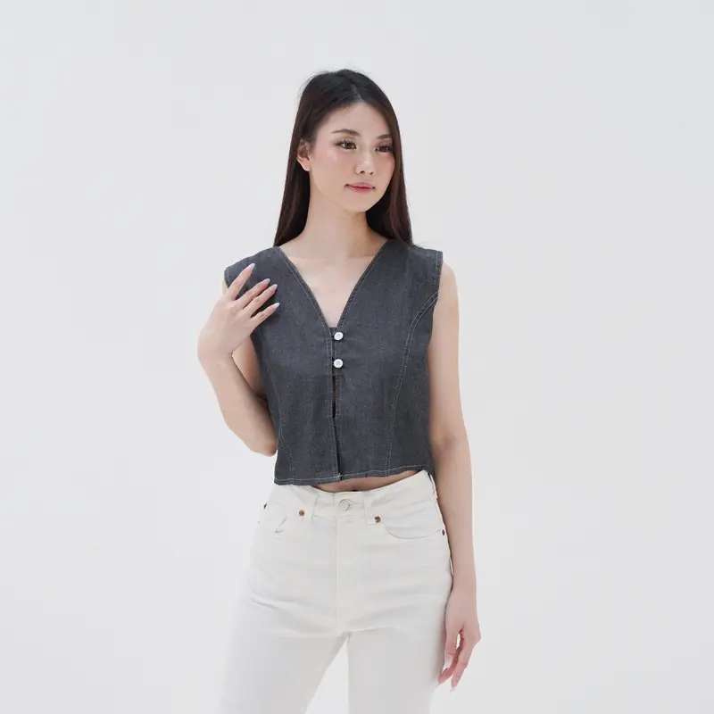 Vest Outer Rompi Wanita Tali Kancing Soft Jeans Bella 0