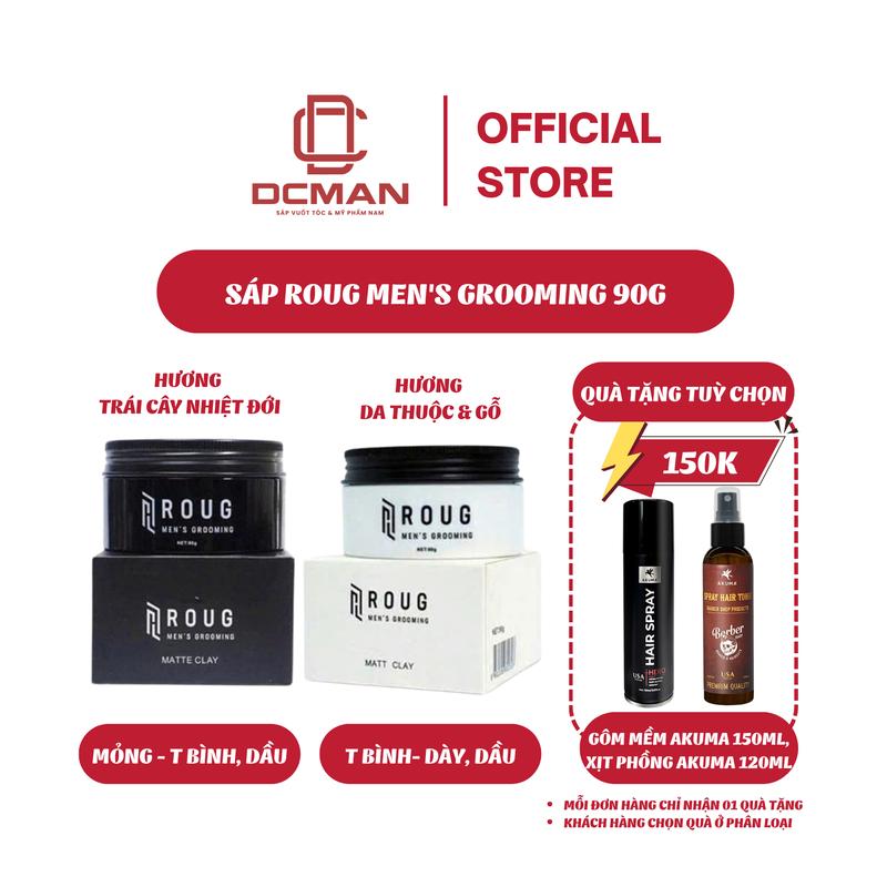 Sáp Vuốt Tóc Nam ROUG MEN’S GROOMING Matt Clay Trắng, Matte Clay Đen 90G - Tặng Kèm Gôm Mềm 150Ml, Xịt Phồng Tóc 120Ml