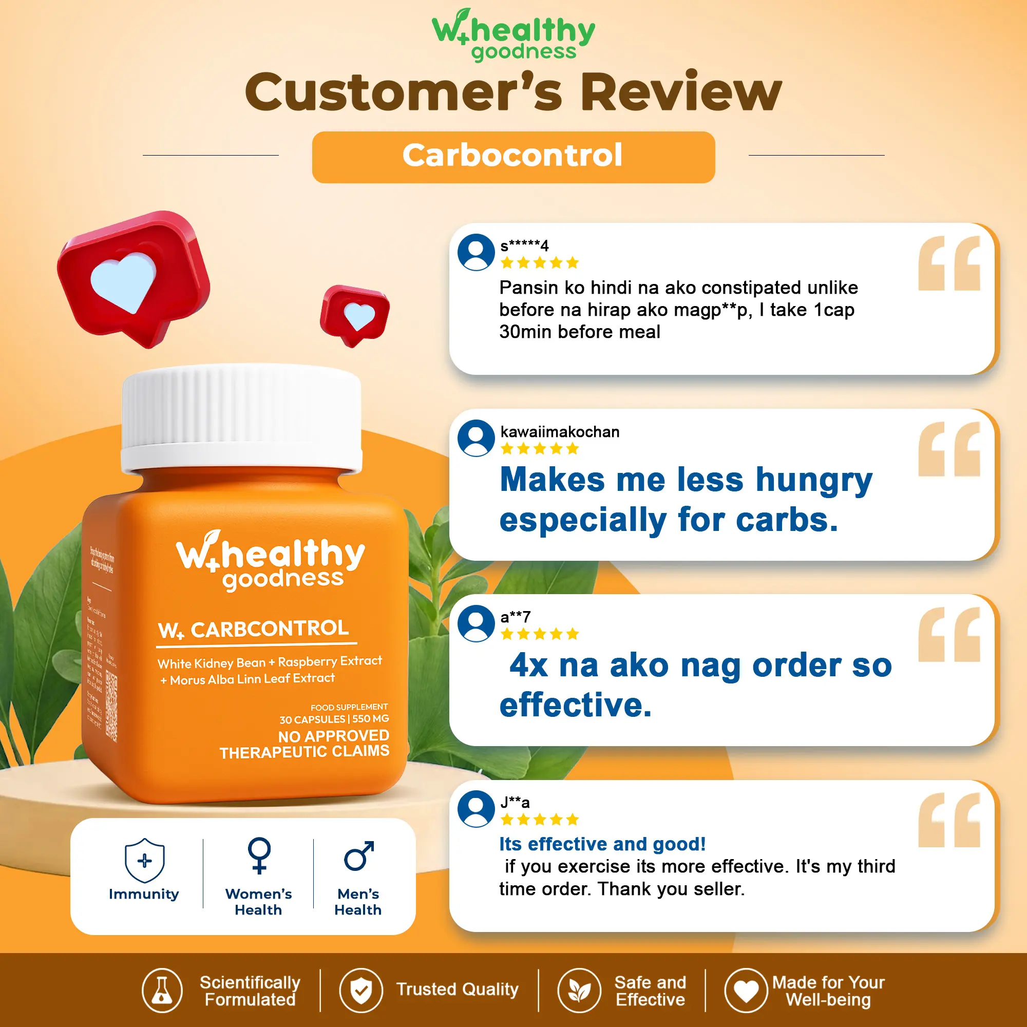W+ Healthy Goodness W+ Carbcontrol 550mg Capsule for Carbohydrate  Management & Balanced Blood Sugar Levels Healthcare Supplement - TikTok  Shop Philippines