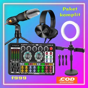 PAKET LENGKAP SOUNDCARD F999 STAND HOLDER 2 HP RING LIGHT KOMPLIT PAKET LIVE STREAMING 2 HOLDER HP LAMPU PLUS MICSF666 BONUS HEADSET