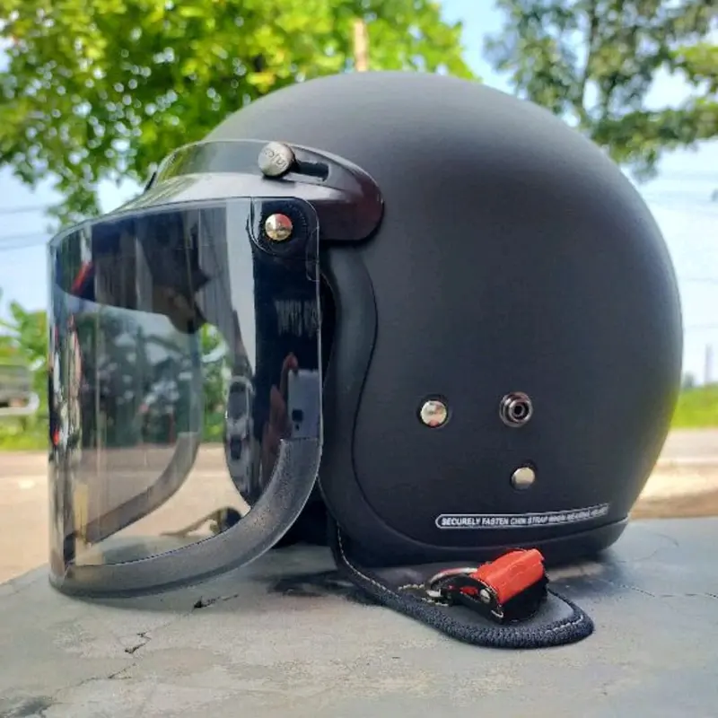 HELM CARGLOSS RETRO DEWASA PRIA WANITA SNI HITAM DOFF KACA DATAR Motorcycle Motor Sepeda 0