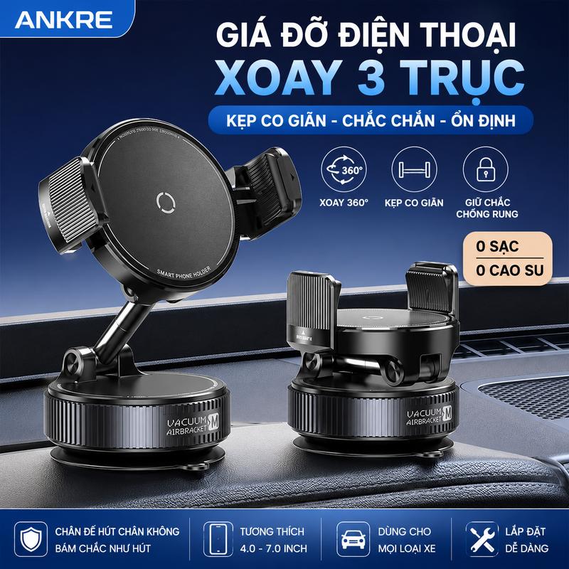 Giá Đỡ Điện Thoại Ô Tô Hút Chân Không, Xoay 720° Đa Góc, Gập Gọn, Chống Rung, Kẹp Chắc, Gắn Taplo/Kính Xe Hơi