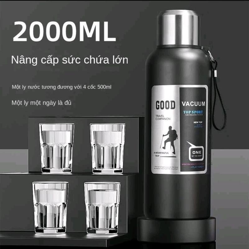 Bình Giữ Nhiệt 2000ml Thép Không Gỉ 316 Giữ Nhiệt 24-36h Dung Tích Lớn Tiện Lợi cho Du Lịch & Thể Thao ( tặng thêm túi giữ nhiệt nỉ cao cấp )