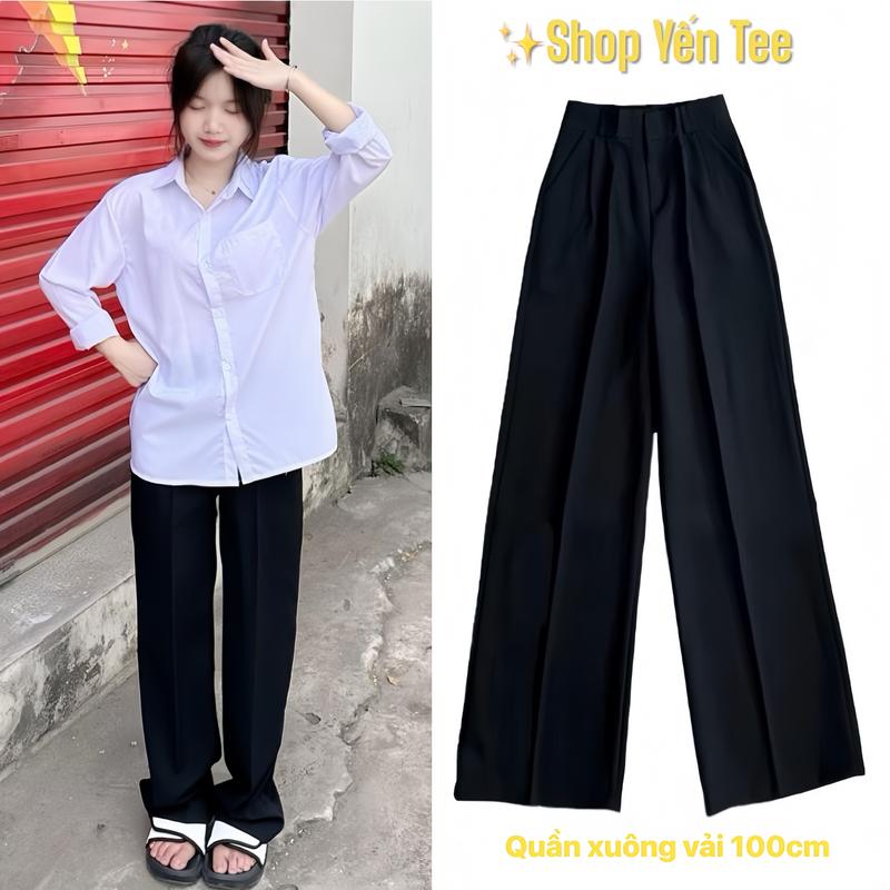 ( SĂN DEAL 25/10 ) Quần vải ống suông 1 cúc cạp cao thiết kế xếp ly Yến Tee Shop #2229 #608