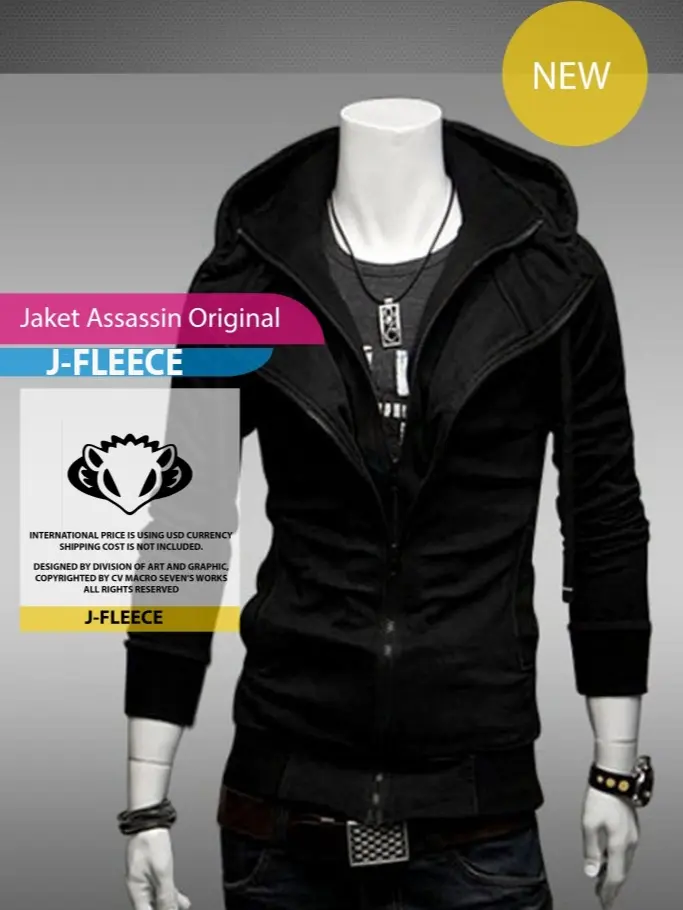 Jaket Sweater Assassin Hitam Casual Zipper Fit Pria