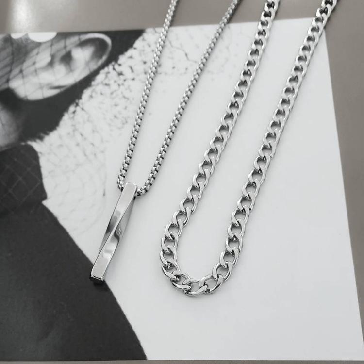 Product Introduction of Twisted Spiral Long Double-Layered Necklace, Simple Stainless Steel Unisex Jewelry, Personality Pendant Hip-Hop Accessories, Summer Daily Back-to-School Street Accessories, Suitable for Teenagers Present 1