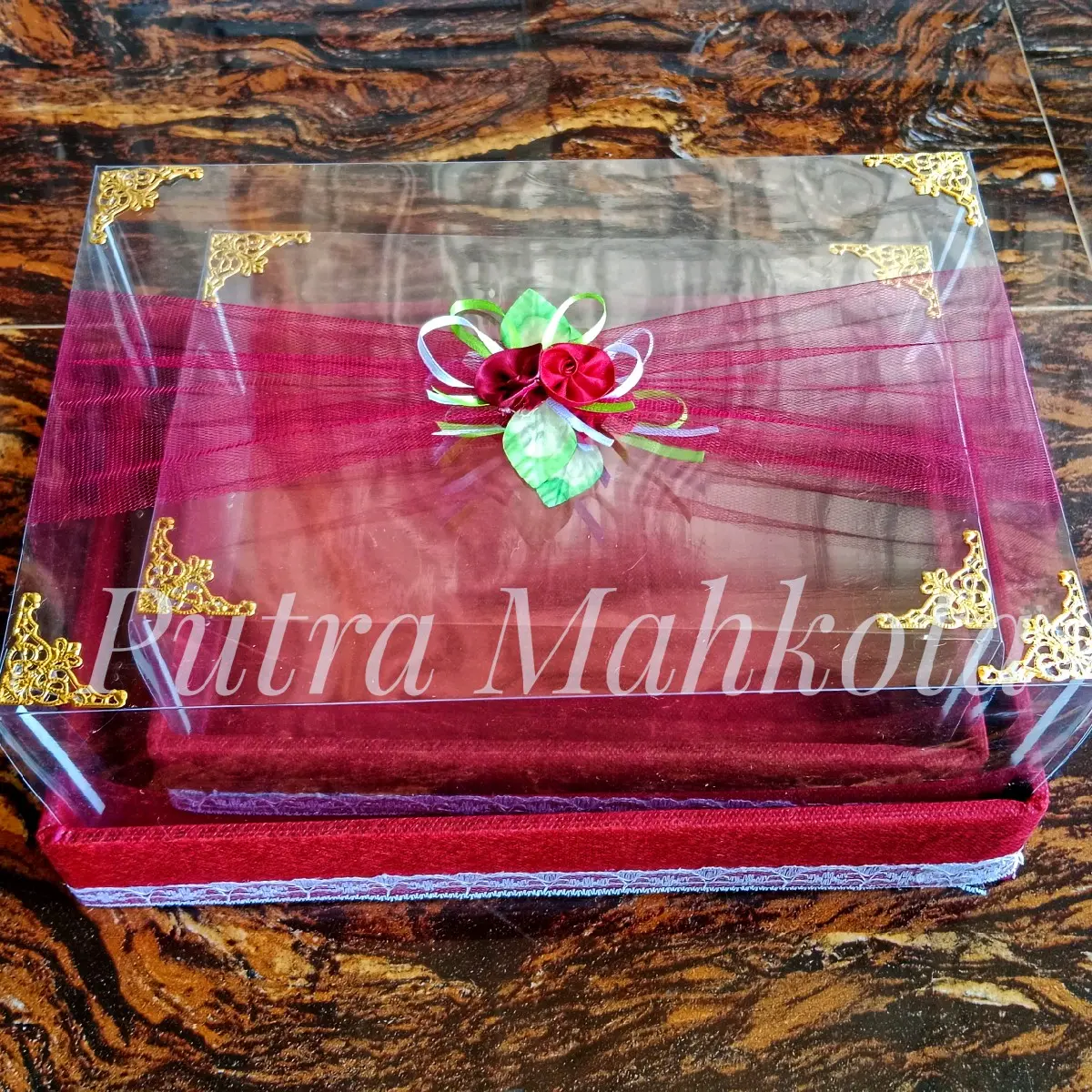 Termurah!!! Kotak Seserahan Lengkap Tutup Mika Hias tile Siku isi 2 pcs M dan S