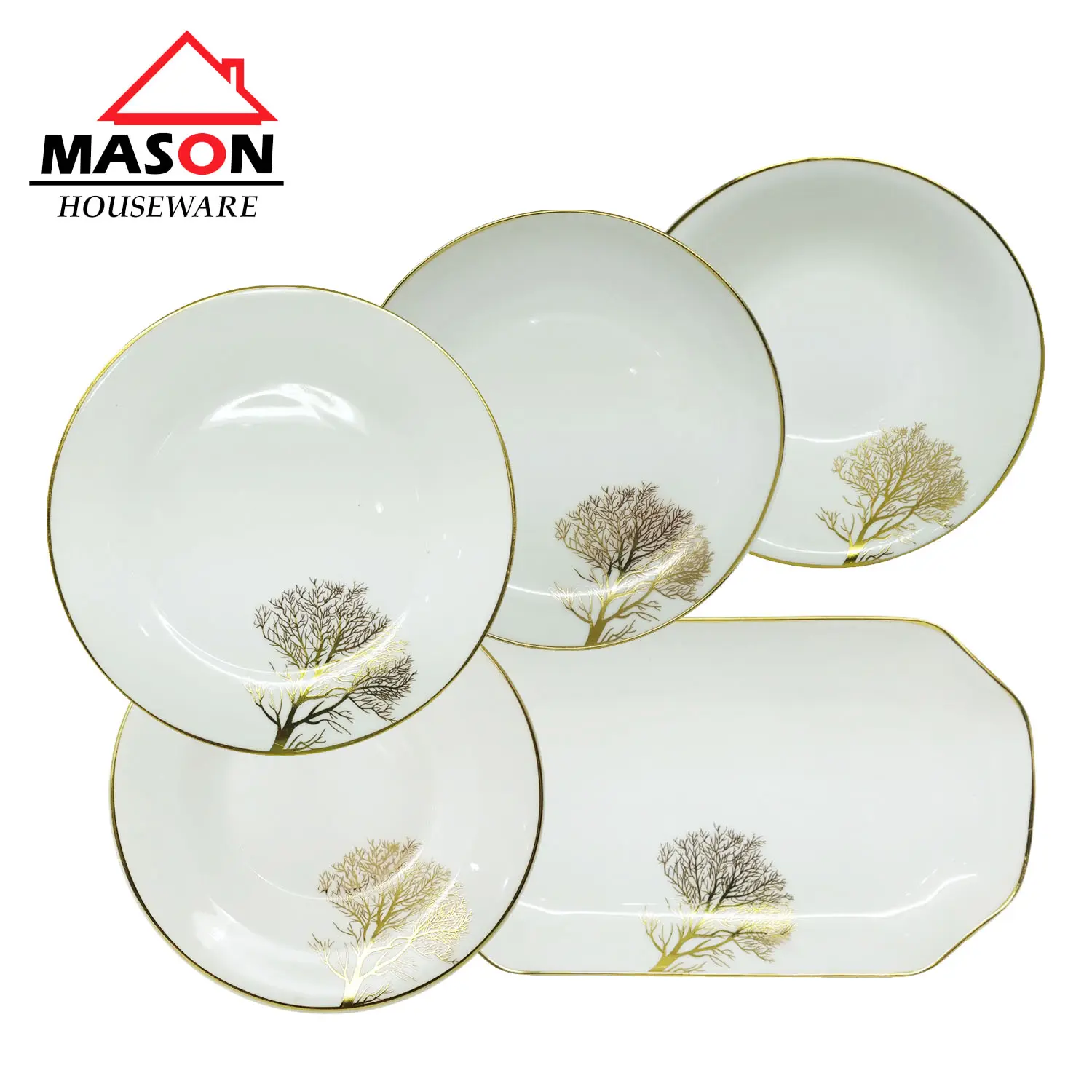 MASON SET HAMPERS/PIRING KERAMIK/PIRING SALAD/MANGKUK/MUG/ SET PERALATAN MAKAN MOTIF POHON EMAS