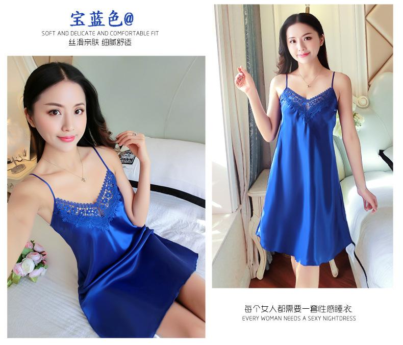 Product Introduction of 2021 New sexy camisole nightgown for women, deep V-shaped backless imitation silk pajamas, lace Japanese home clothing, cross-border 8