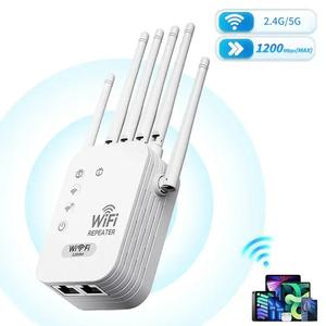 2026 Wi‑Fi増幅器、1200Mbpsデュアルバンド信号ブースター（5GHz／2.4GHz）、最大11,000平方フィート・90台まで対応、Ethernetポート付きWi‑Fiルーター、インターネット用Wi‑Fiブースター