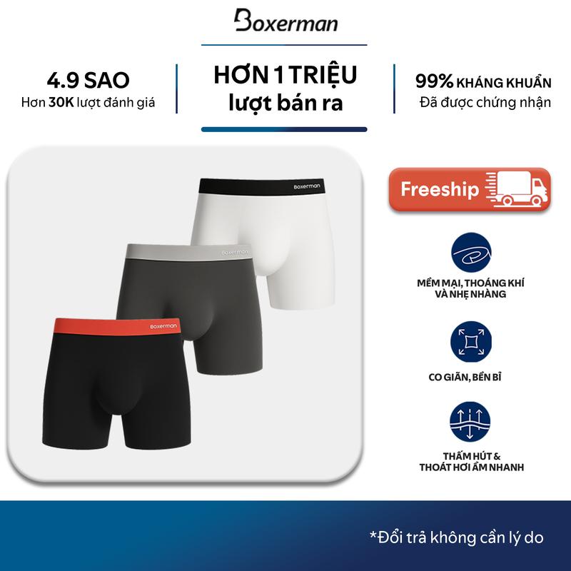 Combo 3 Quần lót nam Boxer Brief - 3D PRO Boxerman Ép nhiệt định hình ôm body nâng túi trước cực chuẩn