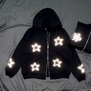 Aromanseven - Zipper Boxy Hoodie Reflective Menyala Double Kepala Zipper Fleece 280 Gsm Unisex