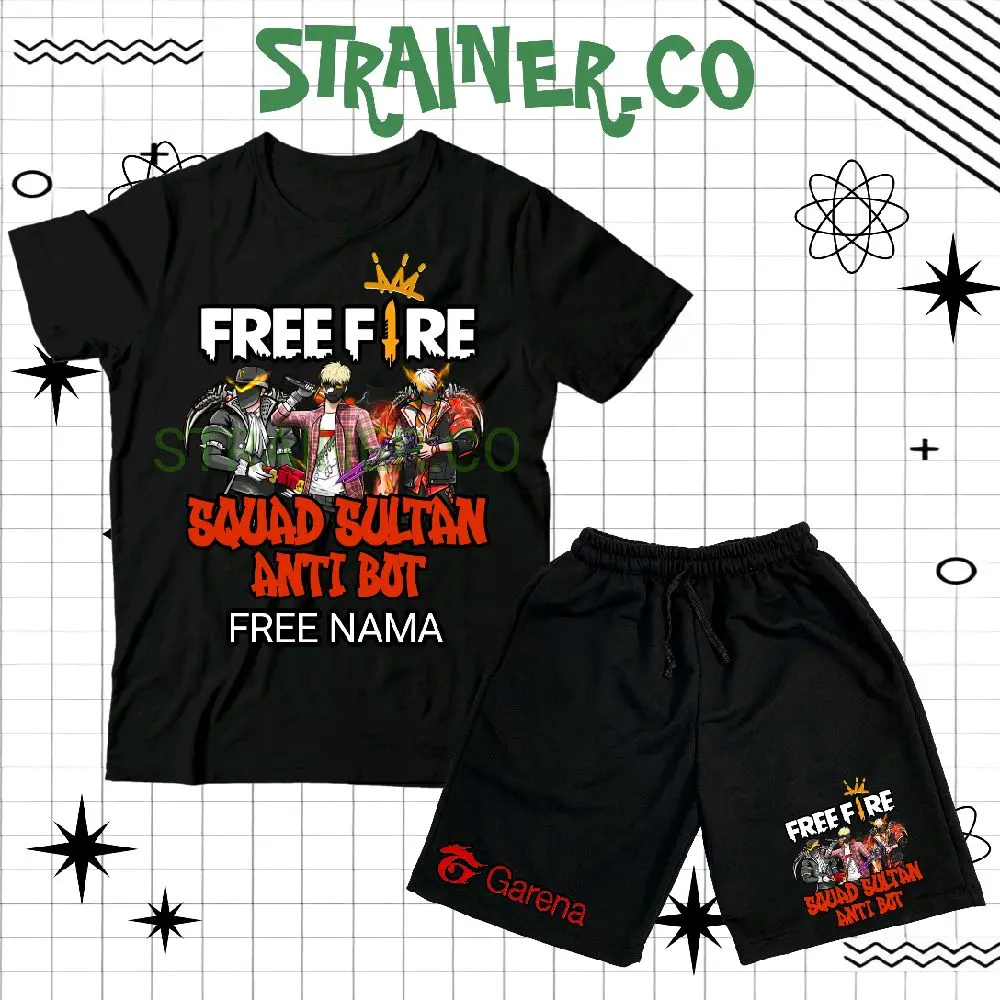 (BISA COD) Setelan Kaos Anak Baju Anak Celana Pendek Anak FF FREE FIREEE SQUAD SULTAN ANTI BOT SG OPM SG 2JT / Set Kaos Dan Celana Boardshort Anak FF FREE FIREEE SQUAD SULTAN Spesial RAMADHAN 2025 VIRAL Usia 3-12 Tahun FREE NAMA Fashion