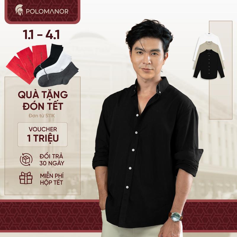   NEW T11  Áo sơ mi nam tay dài POPLIN BST QUIET STRENGTH Cao Cấp Thanh Lịch - POLOMANOR 