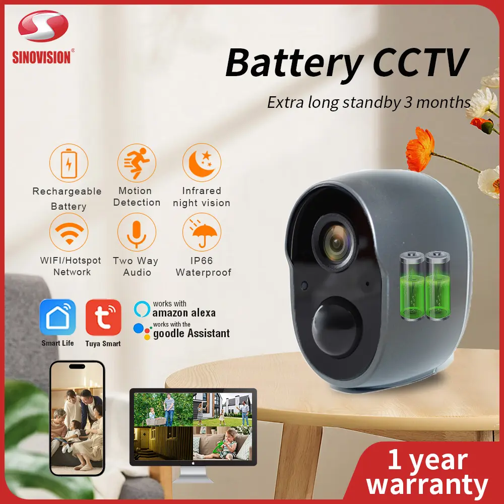 SINOVISION S1 WIFI CCTV battery  kamera keamanan HD 3MP IP66 Waterproof camera Wireless Smart mikro sd nirkabel