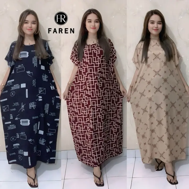 Daster Faren Nonbusui Panjang Semata Kaki Baju Tidur Motif Bahan Rayon Premium Lembut Dan Nyaman remaja tebal