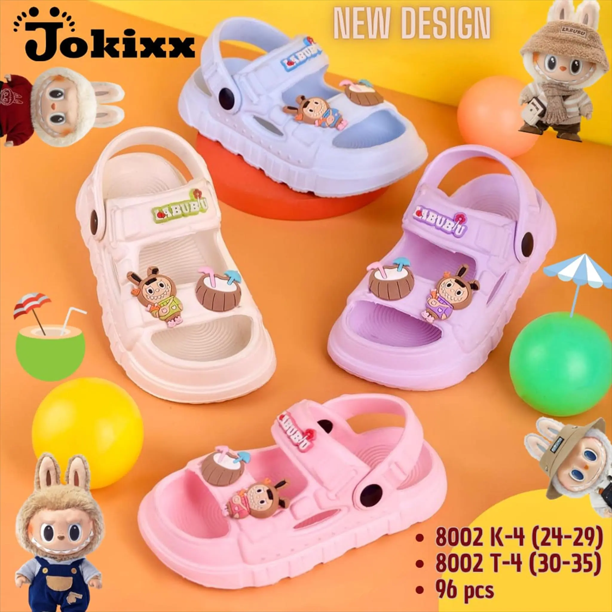 (8002K-4/T-4) Sandal Let Jokixx Eva Anak Perempuan Karakter  Pop Mart Labubu Coconut Ban 2 Super Kiyowo Empuk Nyaman / Ukuran 24-35