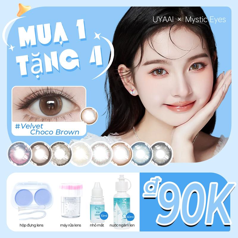 Mua 1 Tặng 4 MYSTICEYES kính áp tròng 14.0-14.5mm 1 Lens+1 Máy Rửa + 1 Nhỏ Mắt + 60ml Nước Ngâm Len +1 Hộp đựng Lens