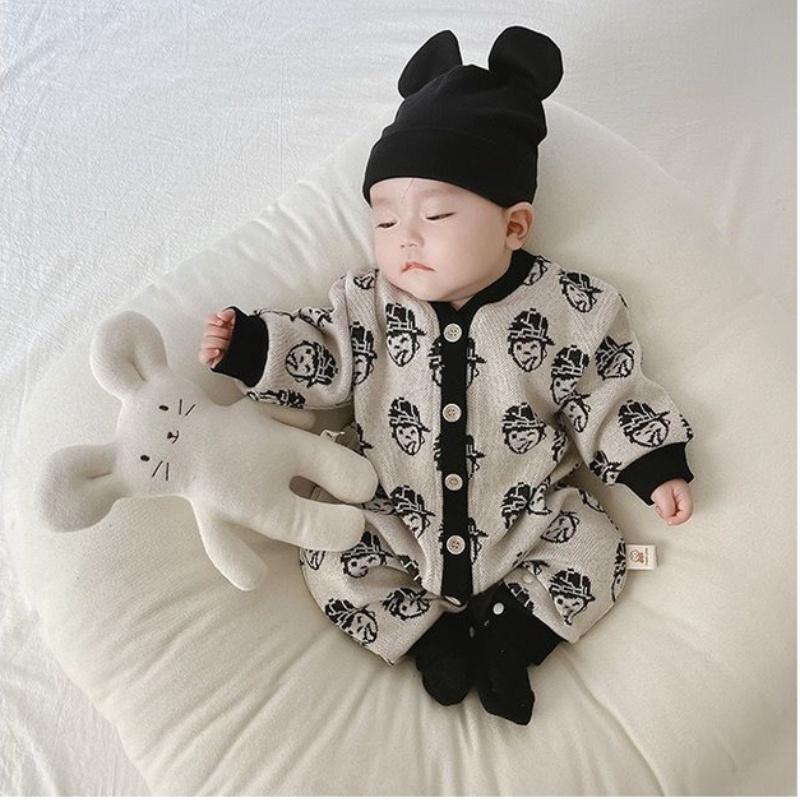Bộ Đồ Áo Liền Quần Thân Dài Tay Cho Em Bé Trai Và Bé Gái, Hàng Mới Về Mùa Xuân Và Mùa Thu, 0-24 Tháng Tuổi, Chất Liệu Cotton Loại A, Thiết Kế Hoạt Hình Siêu Đẹp Trai Người Yêu Phong Cách Hàn Quốc